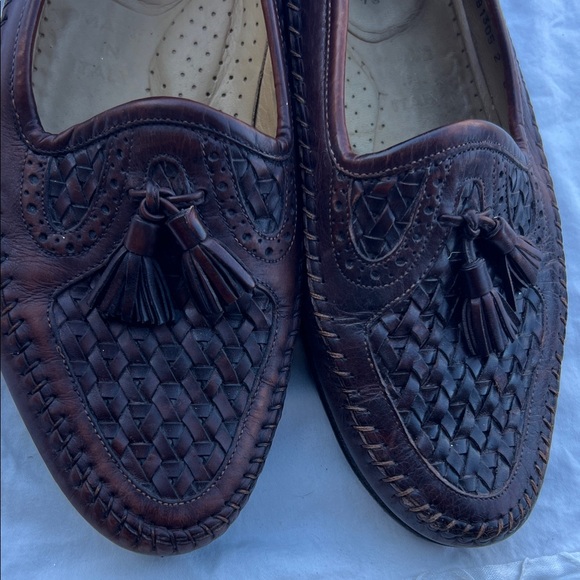 Santoni Dark Brown Woven Leather Loafers - Picture 3 of 8